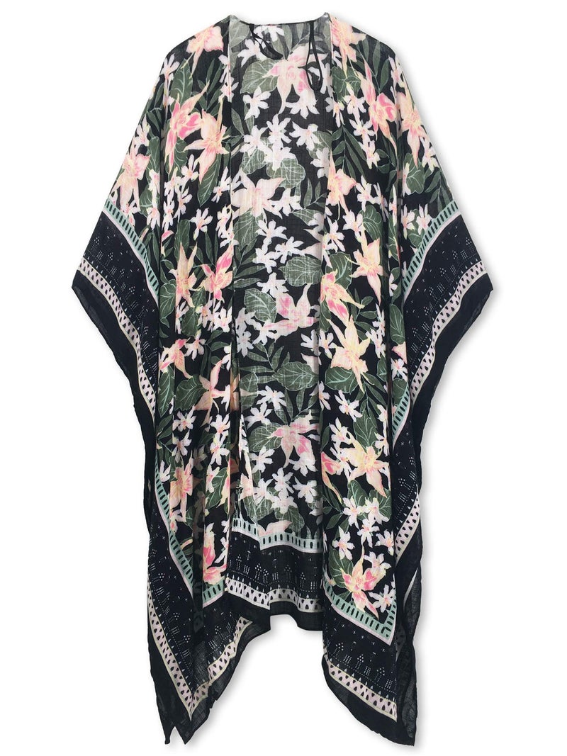 Moss Rose Women's Beach Cover up Swimsuit Kimono with Bohemian Floral Print, Loose Casual Resort Wear - Image 4